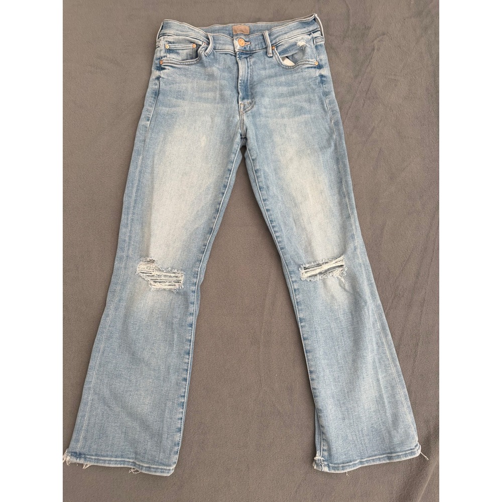 Mother The Outsider Ankle Chew Jeans Poisoned Petals Light Wash Distressed 30